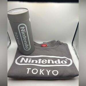 Nintendo TOKYO Store Exclusive Gray Logo T-Shirt Size S With Promotional Tube
